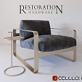 Modern Leisure Chair With Metallic Frame Dark Fabric Upholstery And Round Side Table