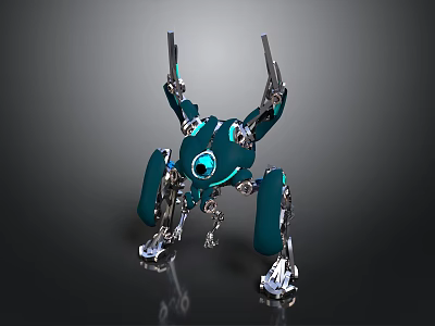 Futuristic Robotic Mechanical Creature Featuring Blue Silver Body Mechanical Legs And Large Eye 3d model