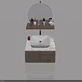 Bathroom Vanity With Double Hinged Doors And Marble Countertop Mirror