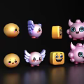 Cute Decorative Ornament Set Featuring Cartoon Characters With Colorful Shapes And Smiles