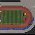 Sports Stadium Aerial View Featuring Green Football Field Red Track And Blue Stands 3d model