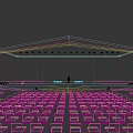 Modern Conference Hall with Starry Sky Background Large Screens Stage and Audience Seats