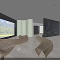 Cultural Center Modern Interior With Green Tree Art Installations And Exhibition Space