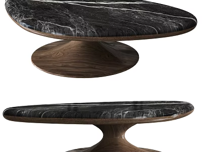 Modern Minimalist Coffee Table With Black Marble Veined Top And Walnut Wooden Base 3d model