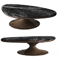 Modern Minimalist Coffee Table With Black Marble Veined Top And Walnut Wooden Base