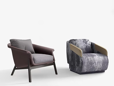 Contemporary Accent Chair Designs With Brown Upholstery Gray Pillow And Patterned Fabric Wooden Legs 3d model