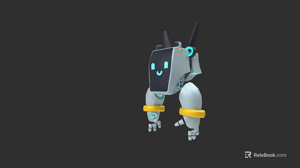 Cartoon Robot Character With Square Head Black Screen Face And Yellow Arm Bands 3d model 