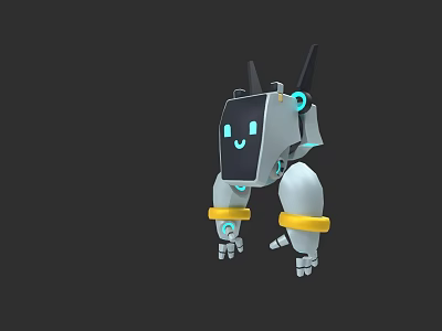 Cartoon Robot Character With Square Head Black Screen Face And Yellow Arm Bands 3d model