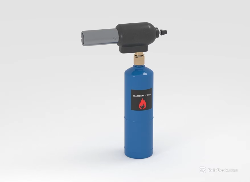 Tactical Weapon Featuring Blue Gas Cylinder Black Attachment And Flame Logo Design 3d model 