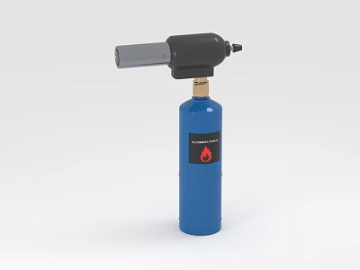 Tactical Weapon Featuring Blue Gas Cylinder Black Attachment And Flame Logo Design 3d model