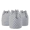 Drawstring Storage Bags in Purple Striped Light Gray and Navy Blue with Fabric Rope Closure