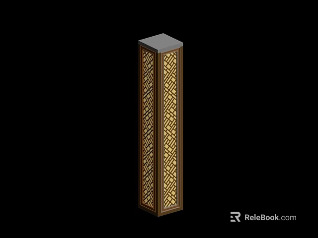 Decorative Columnar Floor Lamp With Intricate Hollowed Patterns And Golden Frame 3d model 