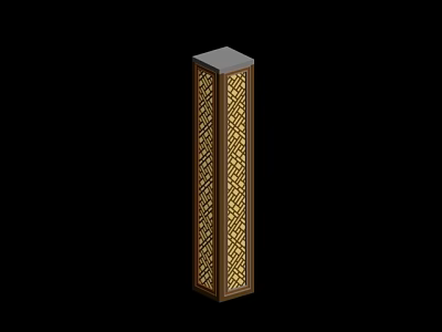 Decorative Columnar Floor Lamp With Intricate Hollowed Patterns And Golden Frame 3d model