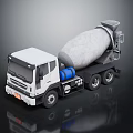White Concrete Mixer Truck With Large Rotating Drum For Construction Work