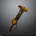 Fantasy Weapon Hammer Design With Orange Head Red Handle Transparent Section Golden Patterns And Chain