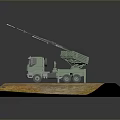 Green Military Tank With Missile Launcher Parked On Yellow Grass Platform Gray Background
