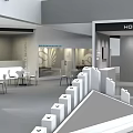 Modern Home Exhibition Showroom Interior With Display Booths Stands Tables And Chairs