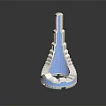 Cartoon Scene Featuring 3D Tower Structure Blue White Color And Architectural Details
