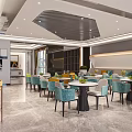 Modern Restaurant Interior Design Featuring Dining Table Chairs Round Ceiling Pendant Lights And Green Plants