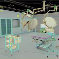 Modern Operating Room With Surgical Lights Operating Table And Medical Cart