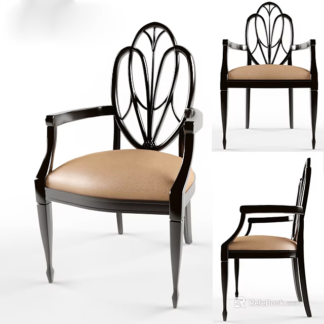 Elegant Armchair With Black Wooden Frame And Beige Cushion Unique Back Design 3d model 