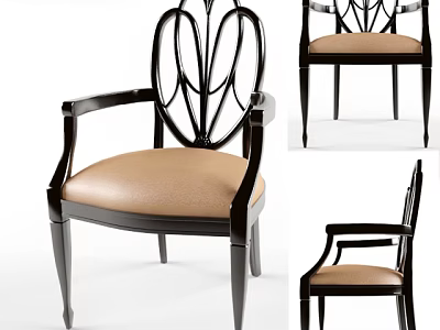 Elegant Armchair With Black Wooden Frame And Beige Cushion Unique Back Design 3d model