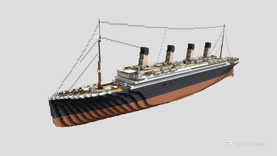 Vintage Cruise Ship Model With Four Funnels And Classic Hull Structure 3d model 