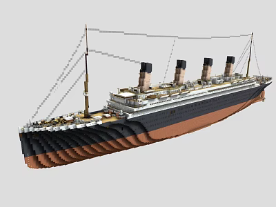 Vintage Cruise Ship Model With Four Funnels And Classic Hull Structure 3d model
