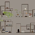Modern Wooden Wall Shelves For Home Interior With Decorative Plants And Ornaments