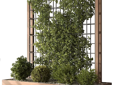 Decorative Ornament Set With Wooden Trellis Green Climbing Plants And Small Potted Shrubs 3d model