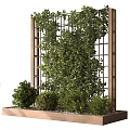 Decorative Ornament Set With Wooden Trellis Green Climbing Plants And Small Potted Shrubs