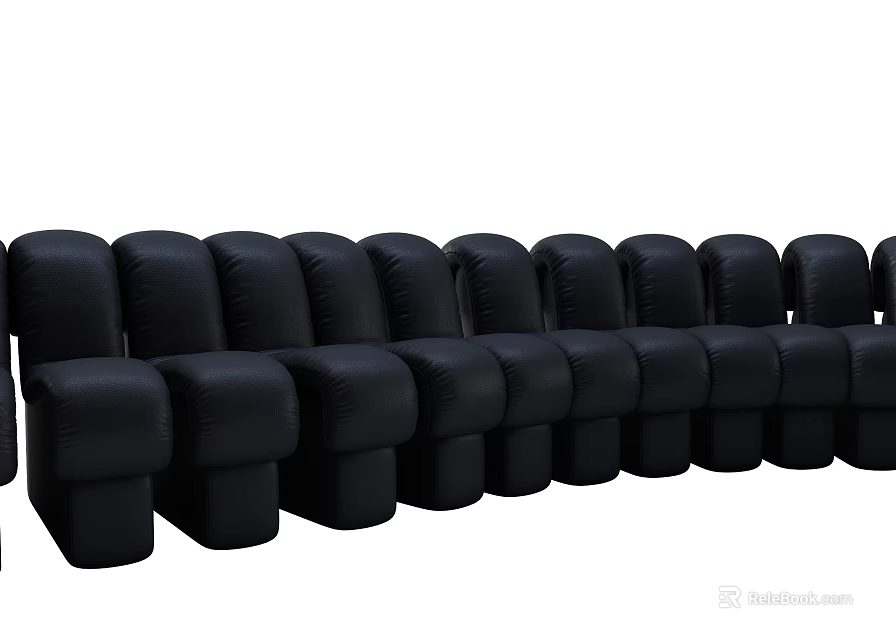 Black Leather Multi Seat Sofa Long Seating Design For Living Room 3d model