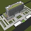 Modern Office Building With Glass Curtain Wall Surrounded By Lawn And People Walking