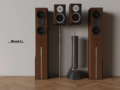Monotti Premium Wooden Floor Standing Speakers With Bookshelf Speakers And Subwoofer 3d model