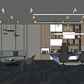 Modern Office Interior Design With Sofa Coffee Table Office Chairs Bookshelves And Pendant Lights