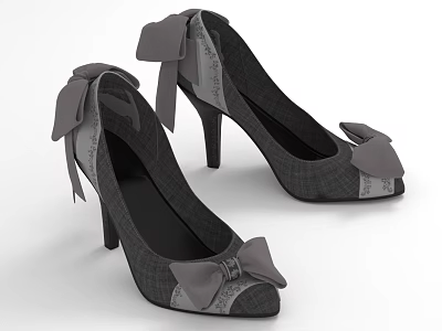 Gray Plaid High Heel Shoes with Bow Accents Elegant Fashion Stiletto Heel Design 3d model