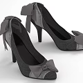 Gray Plaid High Heel Shoes with Bow Accents Elegant Fashion Stiletto Heel Design