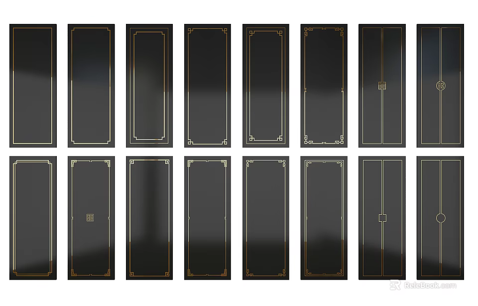 Black Decorative Panels With Golden Borders In Multiple Design Styles For Home Decor 3d model