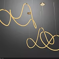 Modern Curved LED Pendant Light with Illuminated Golden Looping Design Hanging in Living Room