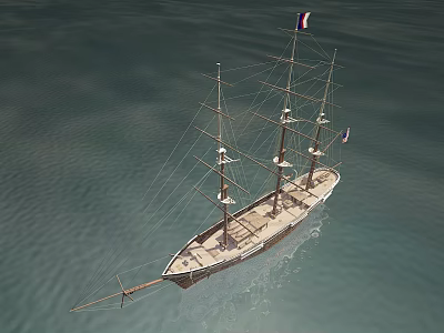 Vintage Sailing Ship With Multiple Masts Colorful Flags On Calm Waters 3d model