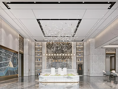 Modern Luxury Real Estate Sales Office Lobby With Marble Finishes And Exquisite Artistic Chandelier Decoration 3d model