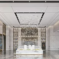 Modern Luxury Real Estate Sales Office Lobby With Marble Finishes And Exquisite Artistic Chandelier Decoration