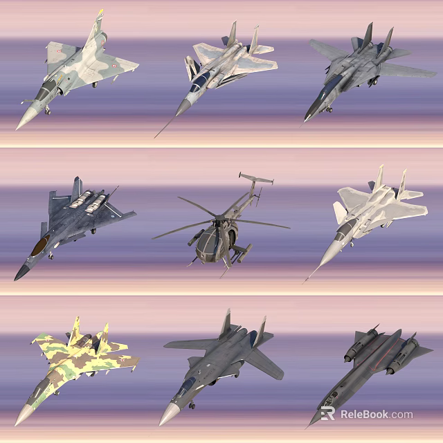 Various Military Fighter Jets With Different Camouflage And Design Patterns 3d model