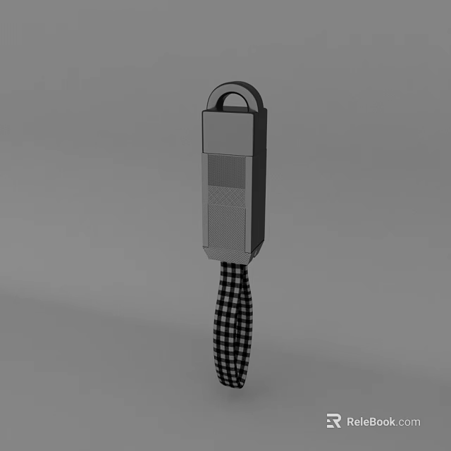 Rectangular Device With Top Loop And Black White Checkered Lanyard Design 3d model 