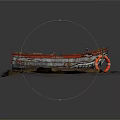 Old Red White Hull Water Transport Boat With Wooden Crate Orange Life Jacket On Mud