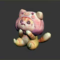 Cute Cartoon Cat Figure With Pink Head Orange Yellow Body And Striped Tail Sitting