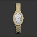 Gold Watch With White Gold Strap White Dial Roman Numerals Blue Hands Dark Background