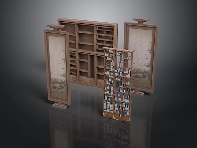 Modern Style Wooden Furniture with Bookshelves Screens and Multiple Compartments 3d model