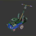 Blue Push Lawn Mower With Engine Wheels And Blue Handle Design Structure 3d model