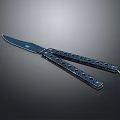 Butterfly Knife With Sharp Blade And Perforated Handle Design On Dark Surface 3d model